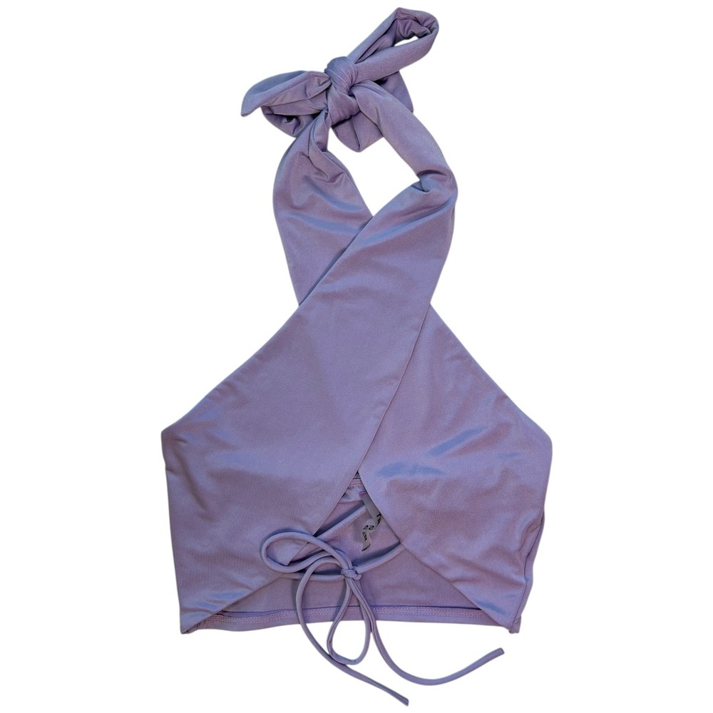 NWT Tresser Lavender Halter Tie Back Crop Top Small Sleeveless Wrap Y2K